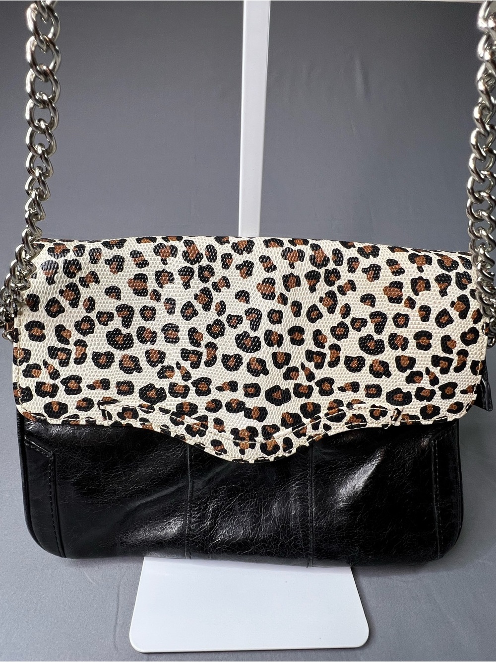 Rebecca Minkoff Beau Cheetah Print Leather Convertible Shoulder Bag Clutch
